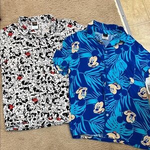 Lot of 2 Mickey Mouse Print Button-Up Shirts - Blue & Black/White